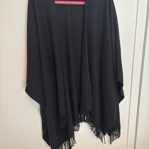 Elegant Black Poncho with Fringe